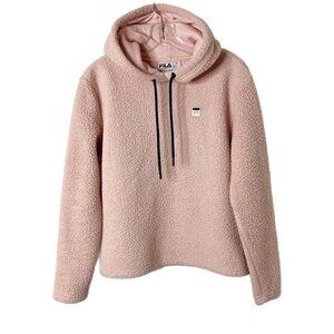 Fila Women's Josephine Sherpa Crop Hoodie S Fleece Pink Long Sleeve Sweatshirt